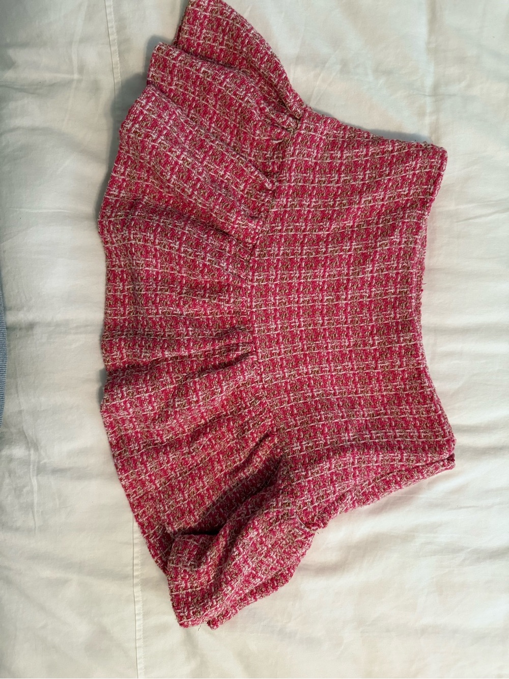 Zara Pink Tweed Mini Skirt with Gold Threading